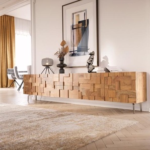 Lowboard Puzzle 260 cm Akazie Natur Winkelfuß Edelstahl, Lowboards