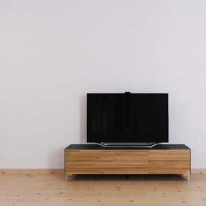 Lowboard SET ONE BY MUSTERRING Chicago Sideboards Gr. B/H/T: 177 cm x 34 cm x 45 cm, mit Füße, 2, grau (front: grandson oak nachbildung, oberplatte glas anthrazit glanz) Lowboards mit 1 Klappe und 2 Schubladen