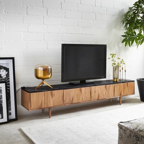 Lowboard Shia 200cm Akazie Natur Marmor Schwarz 4 Türen, Fernsehtische