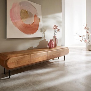 Lowboard Sohara 175 cm Akazie Natur 4 Türen L-Fuß schwarz, Lowboards