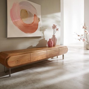 Lowboard Sohara 175 cm Akazie Natur 4 Türen L-Fuß silber, Fernsehtische