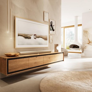 Lowboard Stonegrace 200 cm Eiche Natur 4 Türen Steinfurnier schwebend, Lowboards