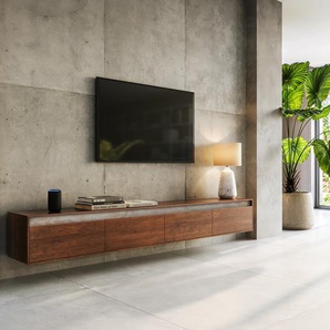 Lowboard Stonegrace 240 cm Akazie Braun Schiefer 4 Türen Schwebend, Lowboards