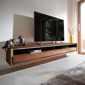 Lowboard Stonegrace 240 cm Akazie Braun Steinfurnier 4 Schubladen 1 Fach Schwebend, Lowboards