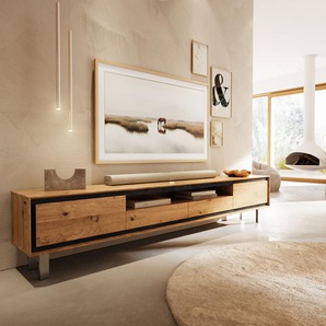 Lowboard Stonegrace 240 cm Eiche Natur 2 Türen 2 Schubladen 1 Fach Fuß Vierkant Edelstahl gebürstet, Lowboards