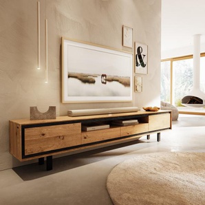 Lowboard Stonegrace 240 cm Eiche Natur 2 Türen 2 Schubladen 1 Fach Fuß Vierkant Metall Schwarz, Lowboards