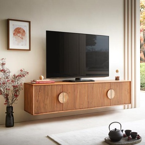 Lowboard Surimu 175 cm Akazie Hellbraun 4 Türen Kork-Griff schwebend, Lowboards