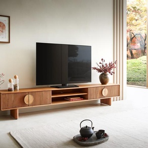 Lowboard Surimu 240 cm Akazie Hellbraun 4 Türen 2 Fächer Kork-Griff Holzfüße, Lowboards