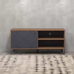 Lowboard TRENDTEAM Montez Sideboards Gr. B/H/T: 123 cm x 56 cm x 40 cm, schwarz (eiche kraft gold melamin, graphite tiefzieh) Lowboards Fronten mit fühlbarer Graphite-Quadratoptik, Soft-Close