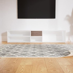 Lowboard Weiß - Designer-TV-Board: Schubladen in Nussbaum - Hochwertige Materialien - 190 x 41 x 34 cm, Komplett anpassbar
