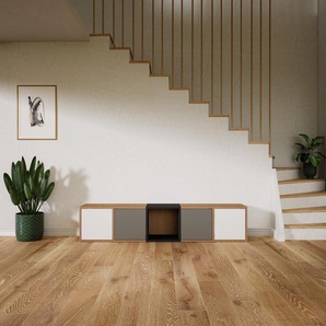 Lowboard Weiß - Designer-TV-Board: Türen in Grau - Hochwertige Materialien - 195 x 41 x 34 cm, Komplett anpassbar