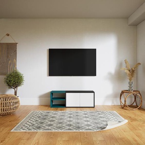 Lowboard Weiß - Designer-TV-Board: Türen in Weiß - Hochwertige Materialien - 115 x 41 x 34 cm, Komplett anpassbar