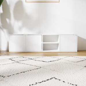 Lowboard Weiß - Designer-TV-Board: Türen in Weiß - Hochwertige Materialien - 154 x 41 x 34 cm, Komplett anpassbar