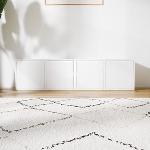 Lowboard Weiß - Designer-TV-Board: Türen in Weiß - Hochwertige Materialien - 156 x 41 x 34 cm, Komplett anpassbar
