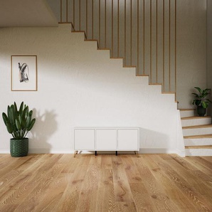 Lowboard Weiß, Goldfüße - Designer-TV-Board: Türen in Weiß - Hochwertige Materialien - 118 x 52 x 34 cm, Komplett anpassbar