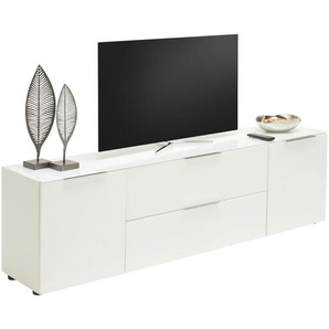 Lowboard , Weiß , Metall , 2 Fächer , 1 Schubladen , 180.4x53.9x40 cm , Abdeckplatte aus Glas , Wohnzimmer, Wohnwände, Lowboards