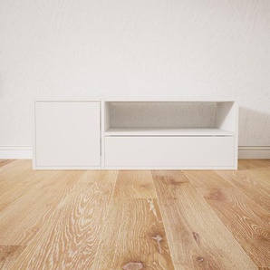 Lowboard Weiß - TV-Board: Schubladen in Weiß & Türen in Weiß - Hochwertige Materialien - 115 x 40 x 47 cm, Komplett anpassbar