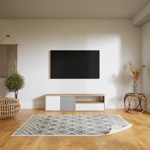 Lowboard Weiß - TV-Board: Schubladen in Weiß & Türen in Grau - Hochwertige Materialien - 151 x 41 x 34 cm, Komplett anpassbar
