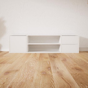 Lowboard Weiß - TV-Board: Schubladen in Weiß & Türen in Weiß - Hochwertige Materialien - 154 x 40 x 34 cm, Komplett anpassbar