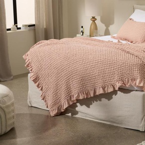 Unimall Tagesdecke 230x250 cm Natur Beige aus 100% Bio Baumwolle als Überwurf im Schlafzimmer mit Elegante Mustetung