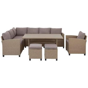 Luca Bessoni Loungegarnitur, Braun, Hellgrau, Metall, Kunststoff, Textil, Füllung: Schaumstoff, 232x175 cm, Loungemöbel, Loungemöbel-Sets