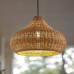 Lucande Außenhängelampe Taniola, 1-flg., beige, Rattan, IP44 10035852
