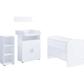 Lüttenhütt Babymöbel-Set, (Set aus: Babybett 70 x 140cm, Kommode, Wickelaufsatz, Wandboard, Regal), Set aus: Babybett 70 x 140cm, Kommode, Wickelaufsatz, Wandboard, Regal