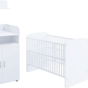 Lüttenhütt Babymöbel-Set, (Set aus: Babybett LF 70 x 140 cm, Kommode, Wickelaufsatz, Wandboard), Komplettes Babyzimmer Set 70 x 140 cm, wahlweise 3 Farbausführungen