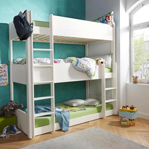 Lüttenhütt Etagenbett »TIPO BESTSELLER! Stockbett, Hochbett, Bodenbett, platzsparend«, (Leitern beidseitig montierbar), mit 3 Schlafplätzen, FSC® zertifiziertes Massivholz (Kiefer)