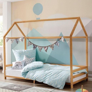 Lüttenhütt Kinderbett Ellen, Hausbett mit Reling aus Kiefernholz, zwei Farbvarianten, Breite 208 cm