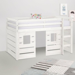 Lüttenhütt Hochbett Alpi aus Kiefernholz, inklusive Leiter und Panel, Außenmaßenbreite 103 cm