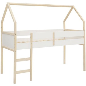 Lüttenhütt Hochbett Janne Kiefernholz, Einzelbett, inklusive Holzleiter, Liegefläche 90x200 cm