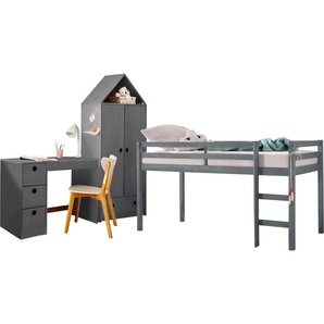 Lüttenhütt Jugendzimmer-Set Alpi, (Spar-Set, 3-tlg), Hochbett, Schreibtisch und Kleiderschrank in Hausoptik, platzsparend