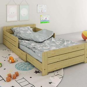 Lüttenhütt Kinderbett  ANNEKE  Kinderbett, Liegefläche von 140cm-200cm ausziehbar, Bodenbett,im Montessori Stil, zertifiziertes Massivholz