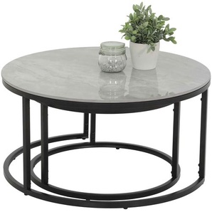 LUIS Couchtisch 2er-Set Marmoroptik grau/schwarz, Metall- gestell schwarz, Tischplatte 12mm