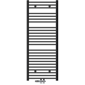 Luxebath - ecd Germany Badheizkörper Mittelanschluss 600 x 1500 mm Anthrazit gerade mit Anschlussgarnitur inkl. Thermostat Durchgang Boden Heizkörper