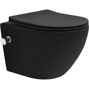 Wand wc Spülrandlos mit Bidet-Funktion Schwarz matt kurz 49cm, Tiefspüler Tornadospülung Keramik Hänge wc Dusch wc mit Nano Beschichtung, Kloschüssel