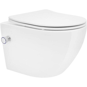 Luxebath - Wand wc Spülrandlos mit Bidet-Funktion, Weiß, Tiefspüler Keramik Hänge wc, kurz 49 cm, Dusch wc, Softclose-Klodeckel, Tornadospülung,