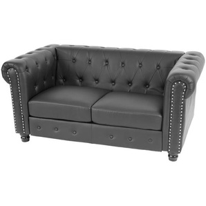 Luxus 2er Sofa Loungesofa Couch Chesterfield Kunstleder 160cm ~ runde Füße, schwarz