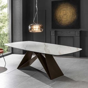 Luxus Esszimmer Tisch in Creme und Schwarzbraun Platte aus Glas und Keramik
