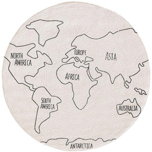Lytte Kinderteppich World Map Weiß/Schwarz ø 115 cm rund - Teppich für Kinderzimmer