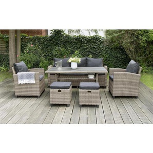 Madeira II Dininglounge Set - Polyrattan, grau, für 7 Personen, wetterfest, Garten Essgruppe, Garten Lounge bellavista - Home&Garden / Green Spirit