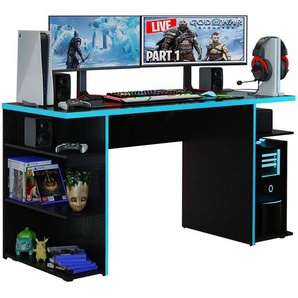 Madesa Gaming Computertisch, Schreibtisch mit 5 Regale, 136 x 60 x 75 cm