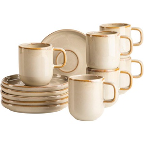 MÄSER Espressotasse Cordelia, Espressotassen Set, aus Steinzeug, Steinzeug, 12er Set, bestehend aus 6 Tassen und 6 Untertassen