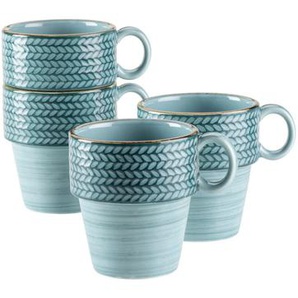 Mäser Kaffeebecherset Prospero, Blau, Keramik, 4-teilig, 350 ml, 12x10x9.2 cm, Kaffee & Tee, Tassen, Kaffeetassen-Sets