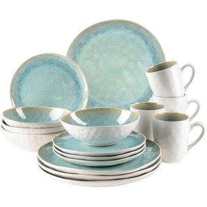 Mäser Kombiservice Frozen, Grün, Keramik, 16-teilig, 340 ml,550 ml, 34.7x32x35 cm, handbemalt, Essen & Trinken, Geschirr, Geschirr-Sets, Kombiservice