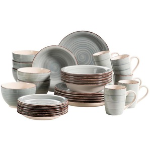 Mäser Kombiservice Lumaca, Blau, Grau, Keramik, 30-teilig, 390 ml,700 ml, 60x32x32 cm, Essen & Trinken, Geschirr, Geschirr-Sets, Kombiservice