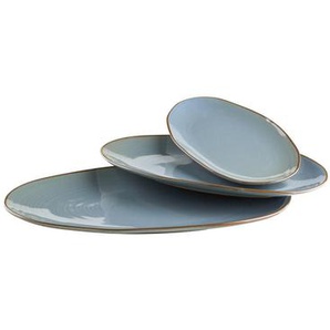 Mäser Servierplatte, Blaugrau, Keramik, 3-teilig, oval, Tischkultur & Servieren, Servierplatten