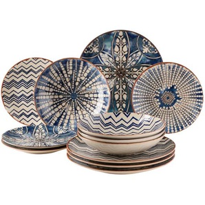 Mäser Tafelservice Iberico Blue, Blau, Weiß, Keramik, 12-teilig, 36.3x36.5x34.1 cm, Essen & Trinken, Geschirr, Geschirr-Sets, Tafelservice