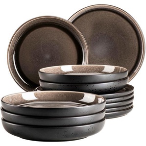 Mäser Tafelservice Niara, Schwarz, Graubraun, Keramik, 12-teilig, Essen & Trinken, Geschirr, Geschirr-Sets, Tafelservice